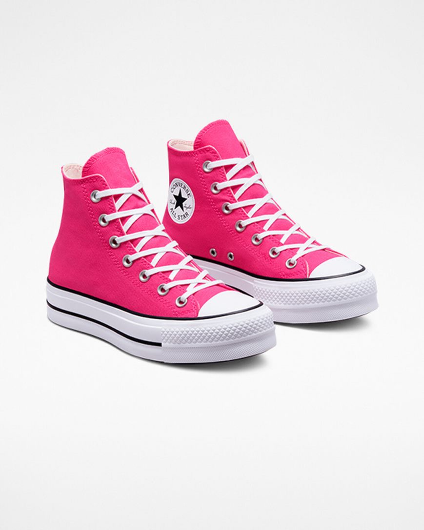 Pantofi Platforma Dama Converse Chuck Taylor All Star Lift Panza Inalti Roz Negrii Albi | RO 13XAKE789